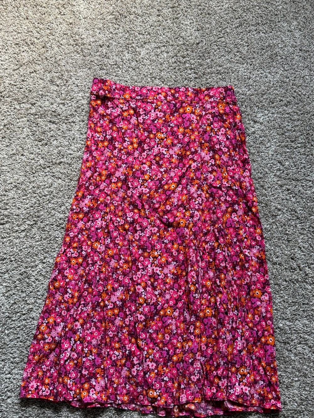 J. Crew Pink Floral Midi Skirt with Slit